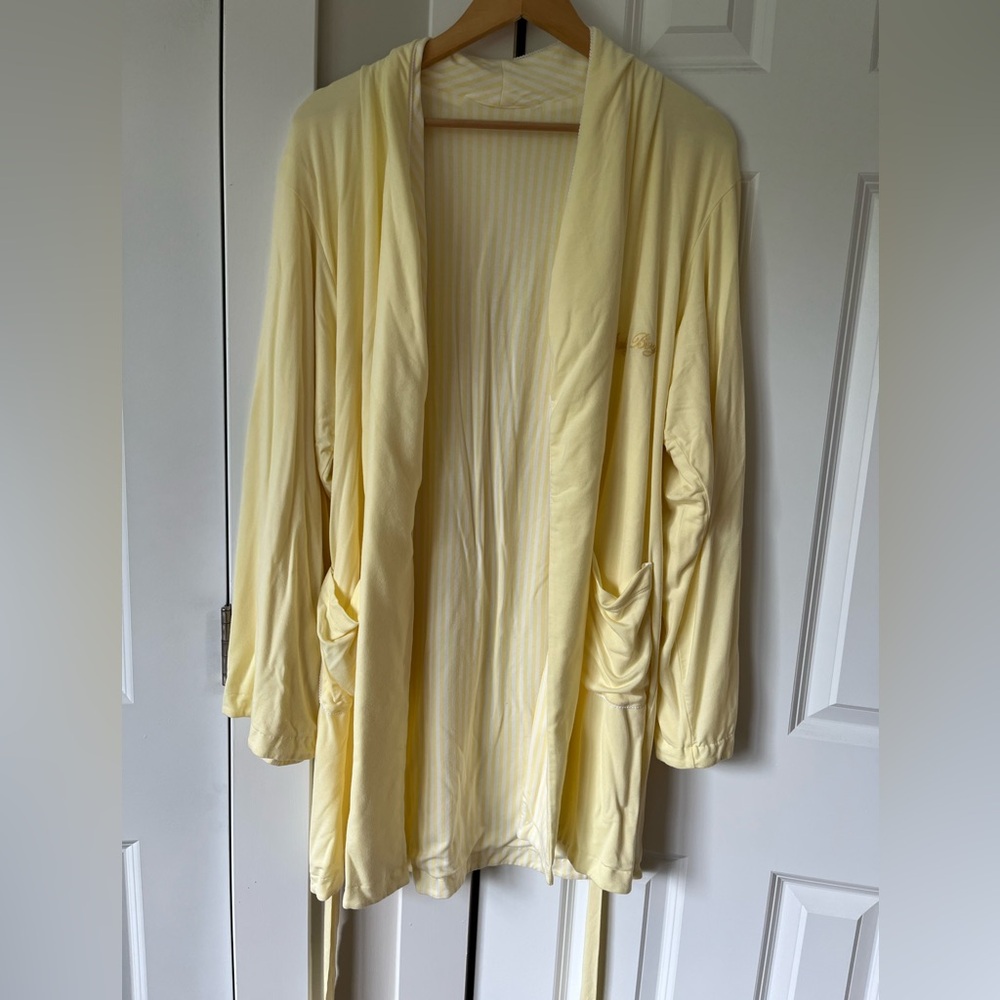 Dairy Boy Reversible Butter Robe in lemon pinstripe medium